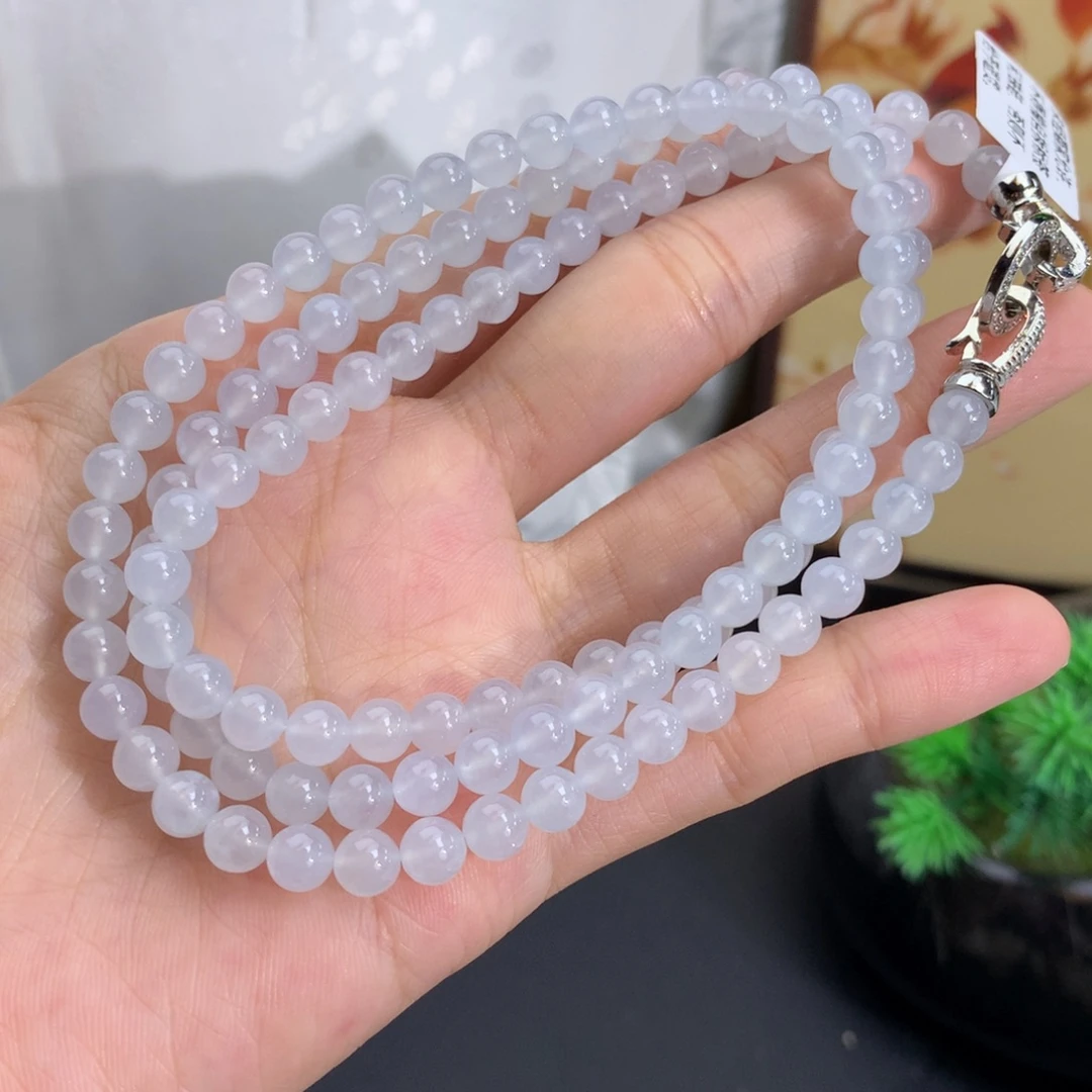 翡翠未镶嵌手串卡5.3冰胶白月光项链