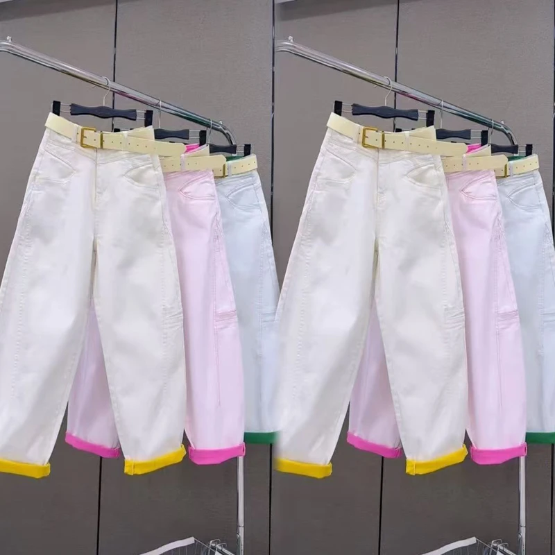 弯刀九分裤女2025春季新款糖果牛仔棉小个子百搭宽松老爹高腰女裤