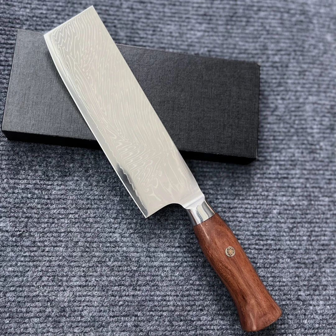 大马士革钢家用小菜刀厨师专用切片刀具锋利厨房切肉刀切菜