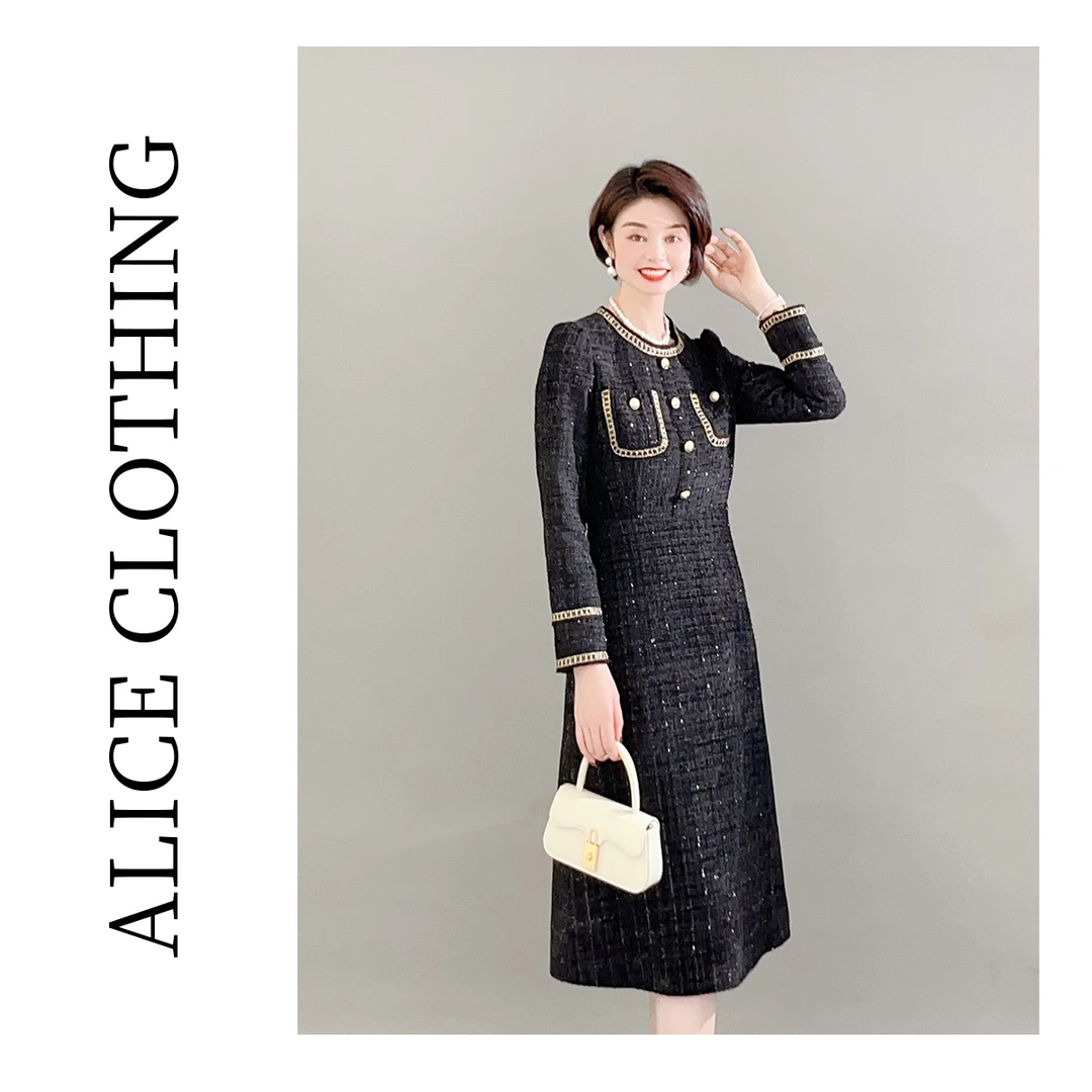 1 alicelulu“星空秘境”香风连衣裙金丝织边 显瘦收腰 S1032369W