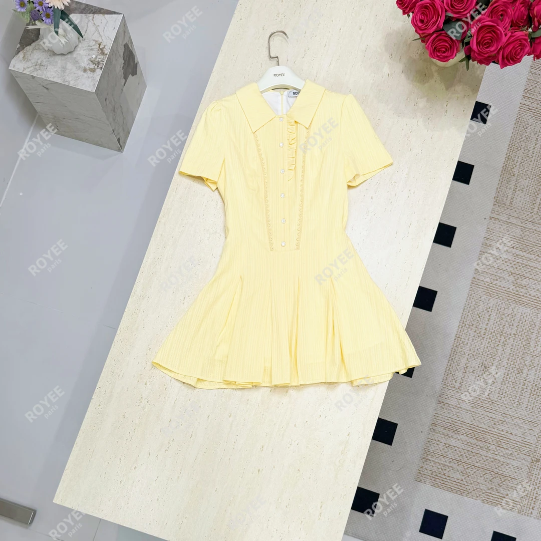 【魅力磁场】法式甜美减龄学院风短袖百褶a字连衣裙RY1391