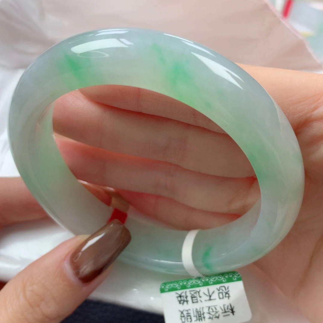 未镶嵌手镯翡翠冰胶润细腻阳春白雪正圈57