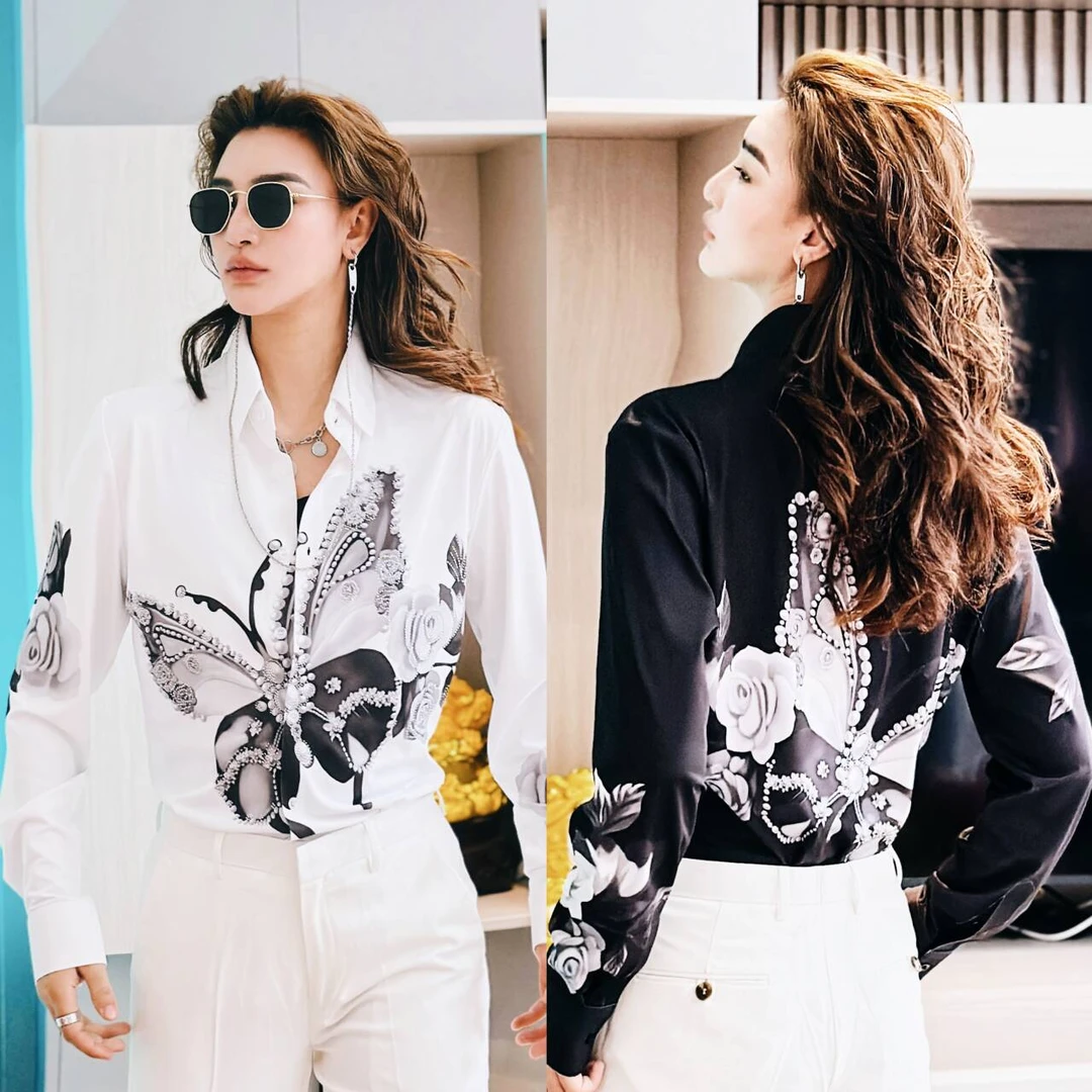 正正TUTU高弹力欧货烫钻衬衫无痕亲肤长袖四季款韩版衬衣男女款