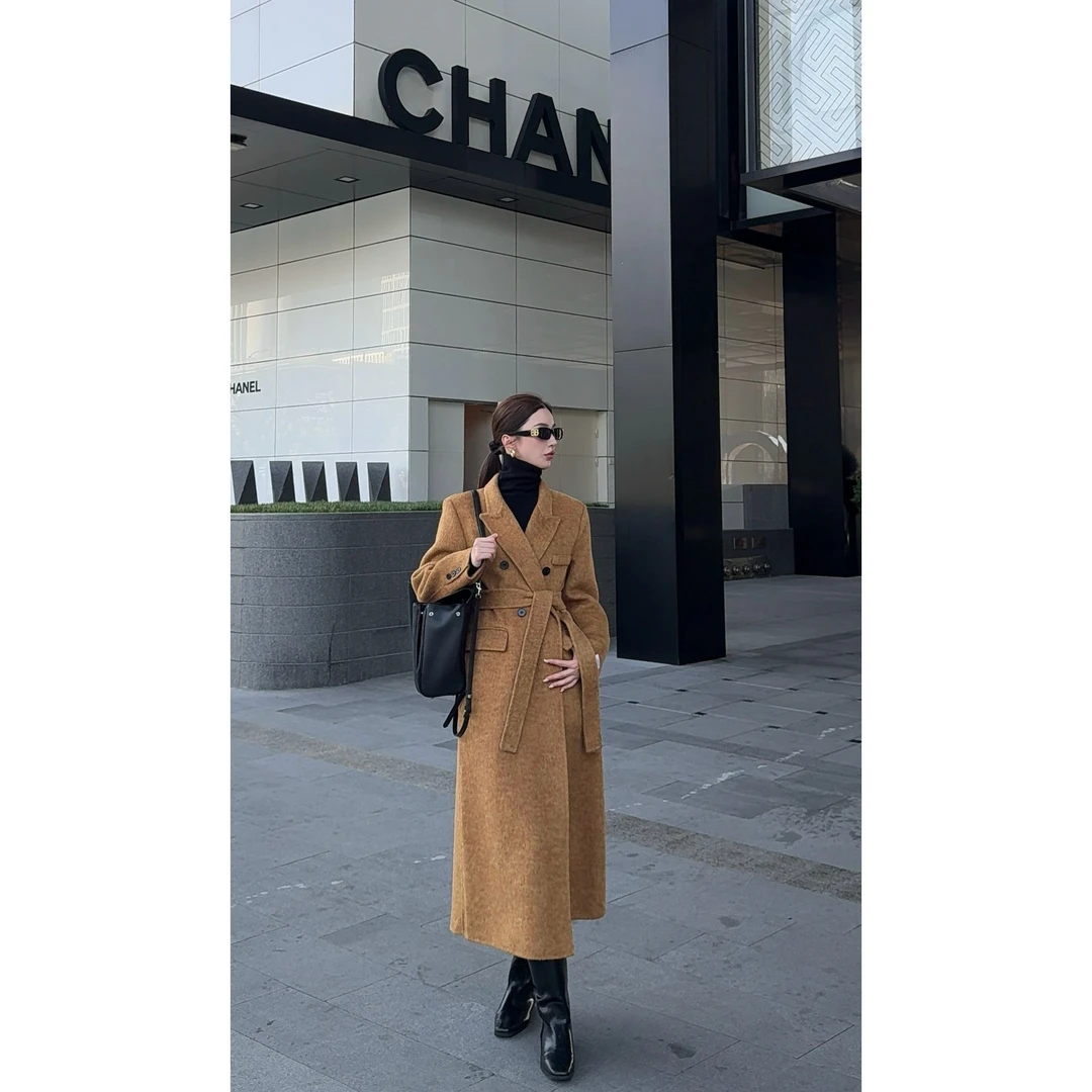 【流动盛宴】驼绒➕高含量绵羊毛重工纯手缝长毛加厚双面大衣气质