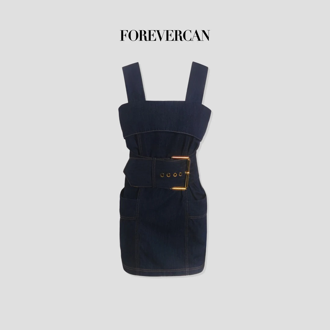 FOREVERCAN“结构主义”立裁牛仔蓝色小众连衣裙 SD20012
