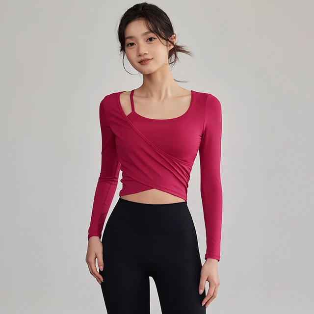 宋站秋冬瑜伽服女带胸垫新专业跑步训练普拉提上衣运动健身服长袖