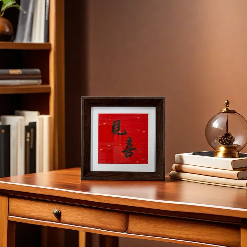 【见喜】17厘米带框深木色高见书法带框家居装饰摆台书法摆台
