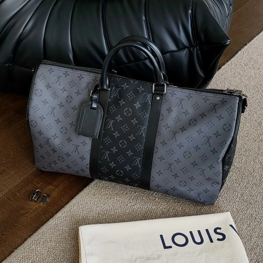 95新 LouisVuitton/路易威登 Azul-黑灰老花keepall50手提包40096
