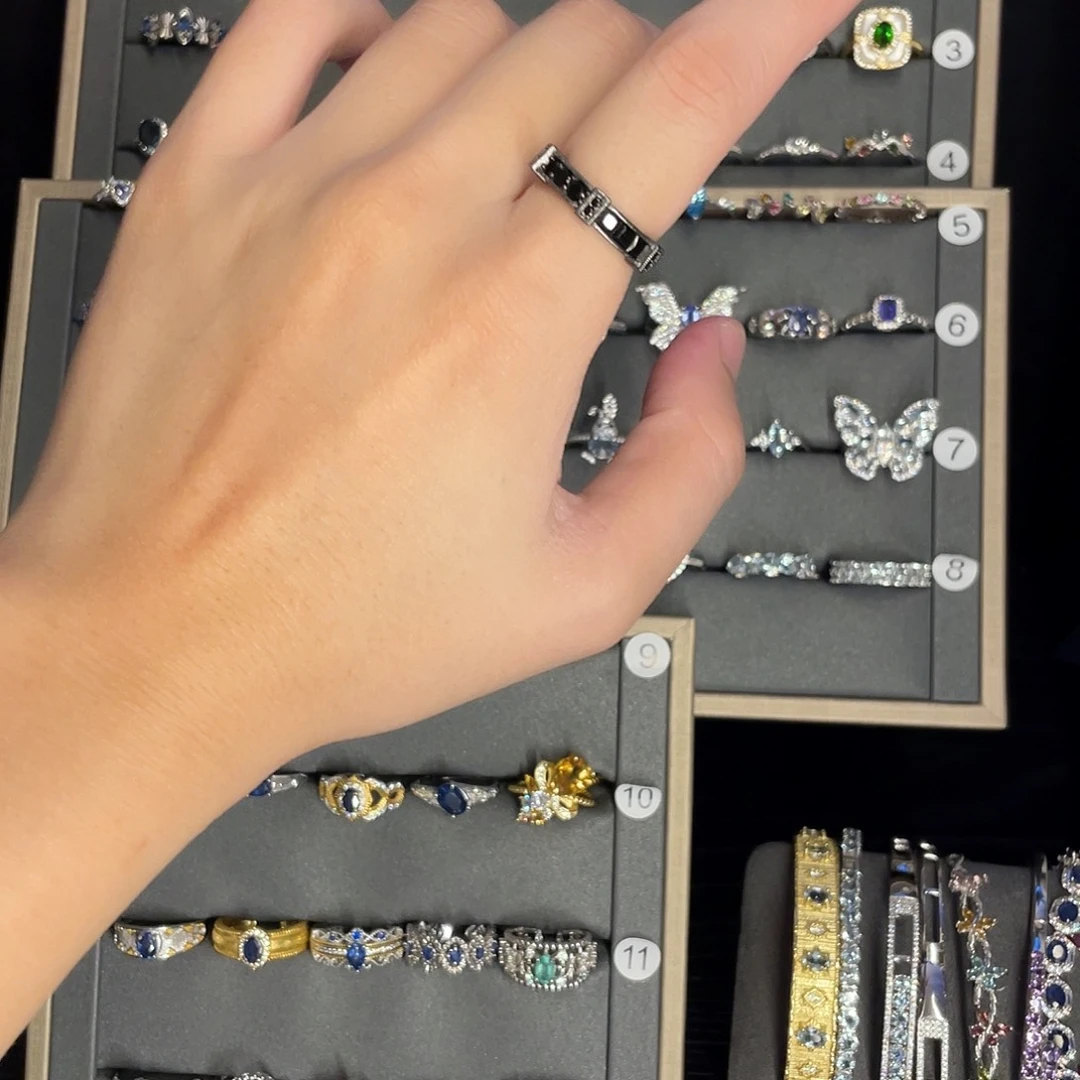 没***桐羽毛925银尖晶戒指不带证