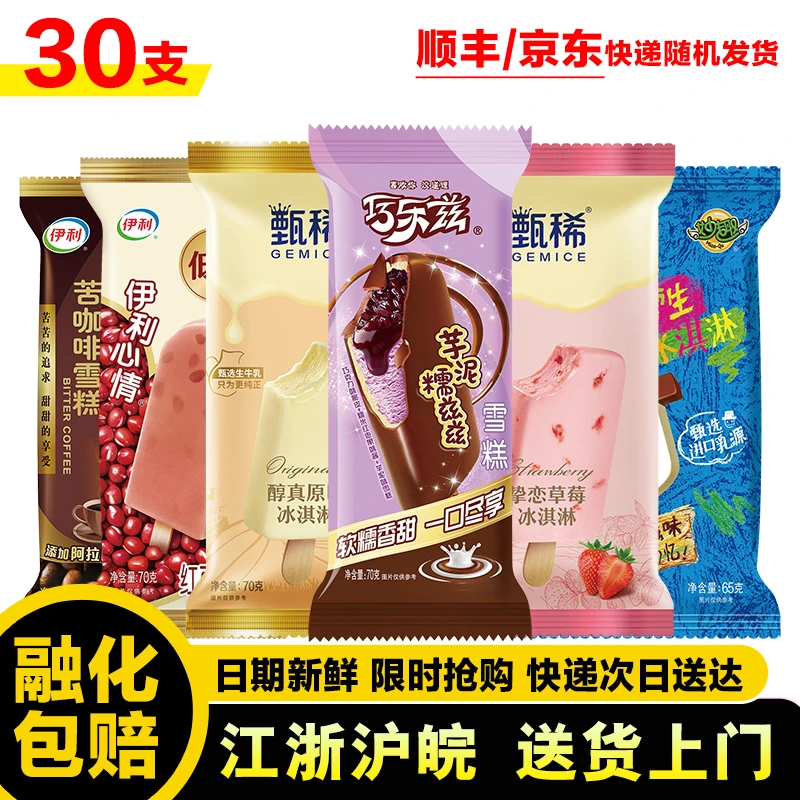 30支伊利组合 巧乐兹芋泥兹兹甄稀棒草莓原味小雪生苦咖啡心情低糖红豆雪雪糕冰淇淋网红雪糕