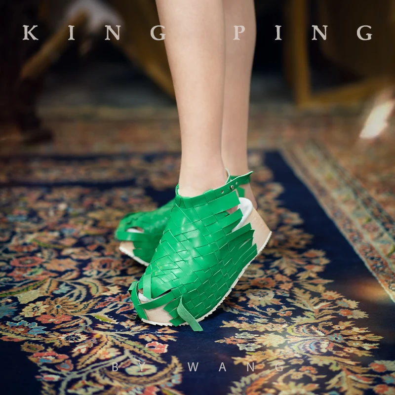KING PING原创设计手工凉鞋夏季时尚定制厚底百搭女士编织 X18150
