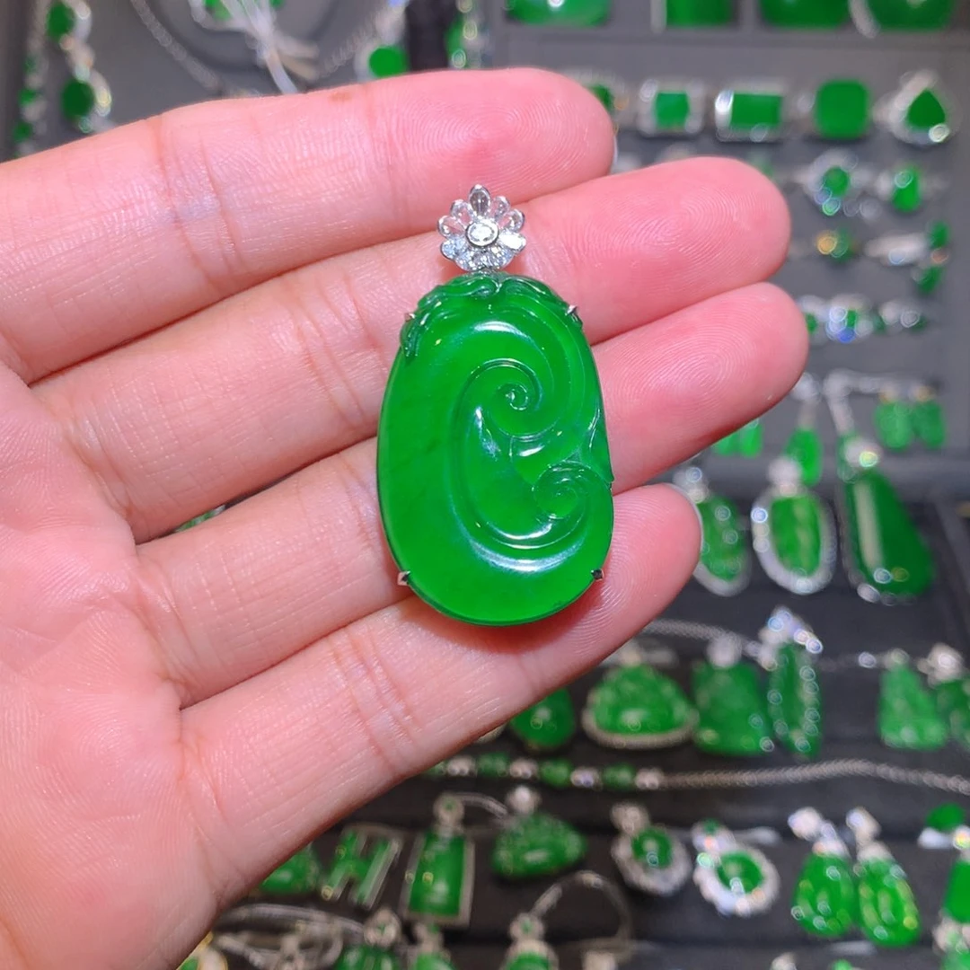 吊坠(不含链)18K金镶嵌翡翠天然翡翠