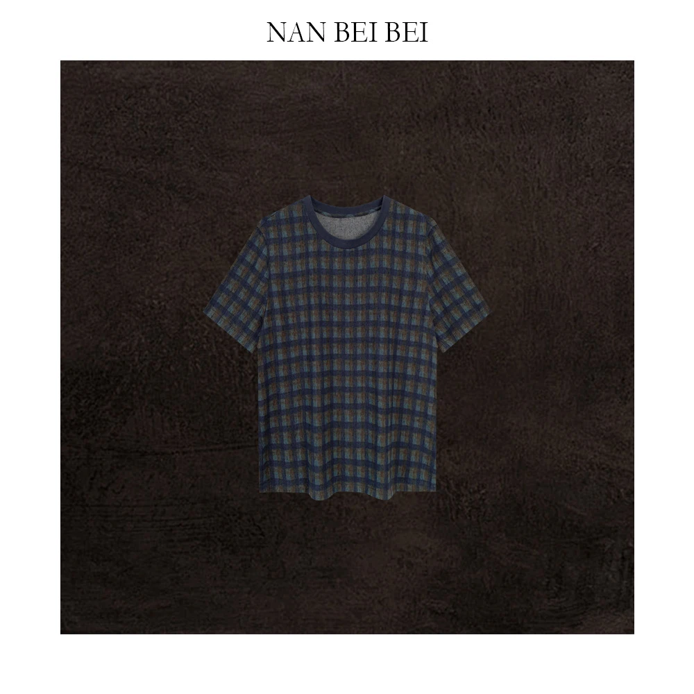 NanBeiBei '格子T' 小众设计款宽松独特晕染格子短袖上衣 5545