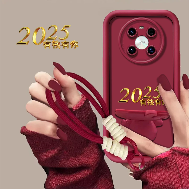 适用于【华为mate40pro】2025有钱有你新年猫咪支架手机壳防摔女款