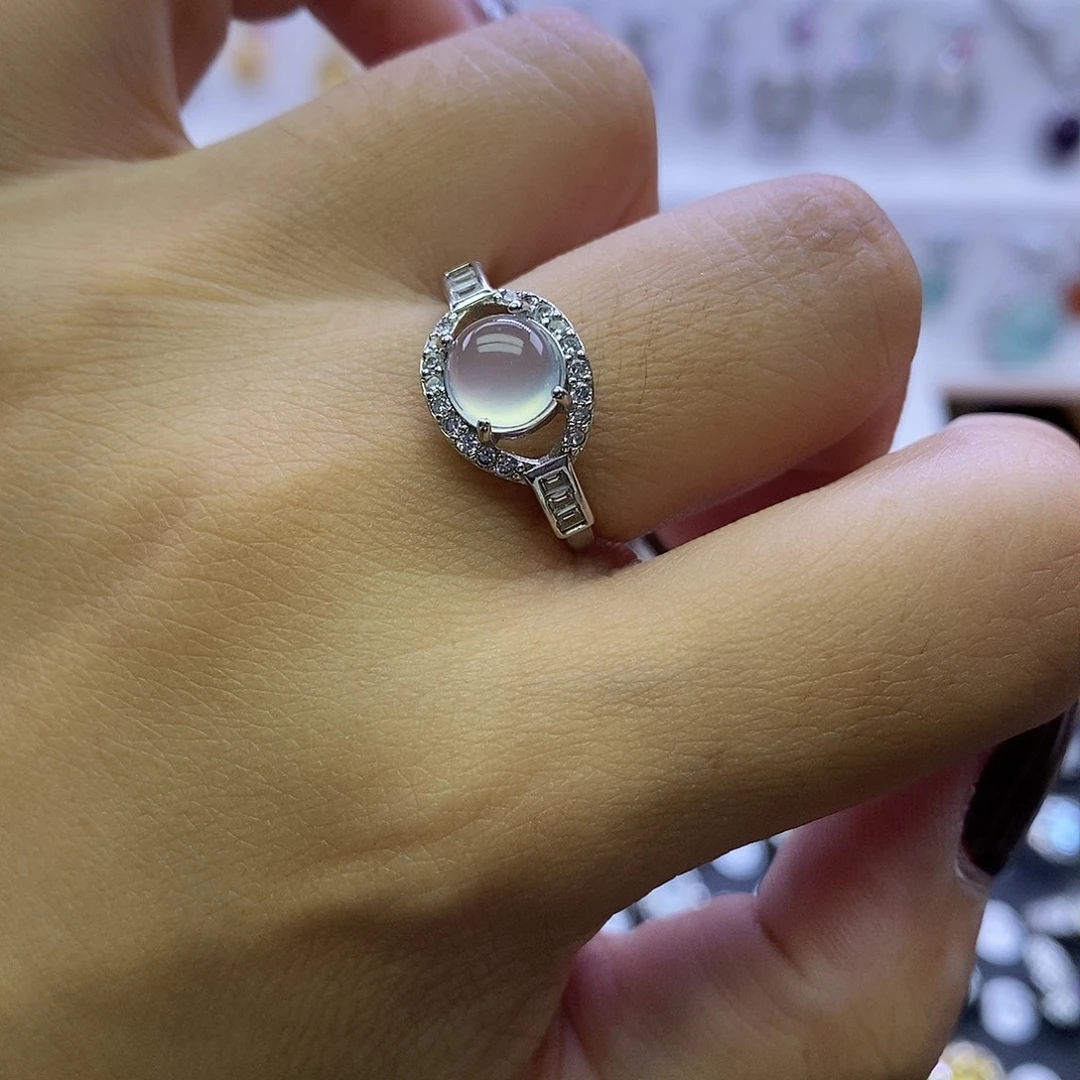 岫玉银S925镶嵌戒指戒指