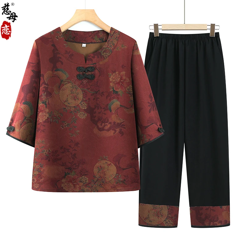 妈妈夏装2025新款套装中老年人女装时尚七分袖奶奶洋气衣服T恤衫