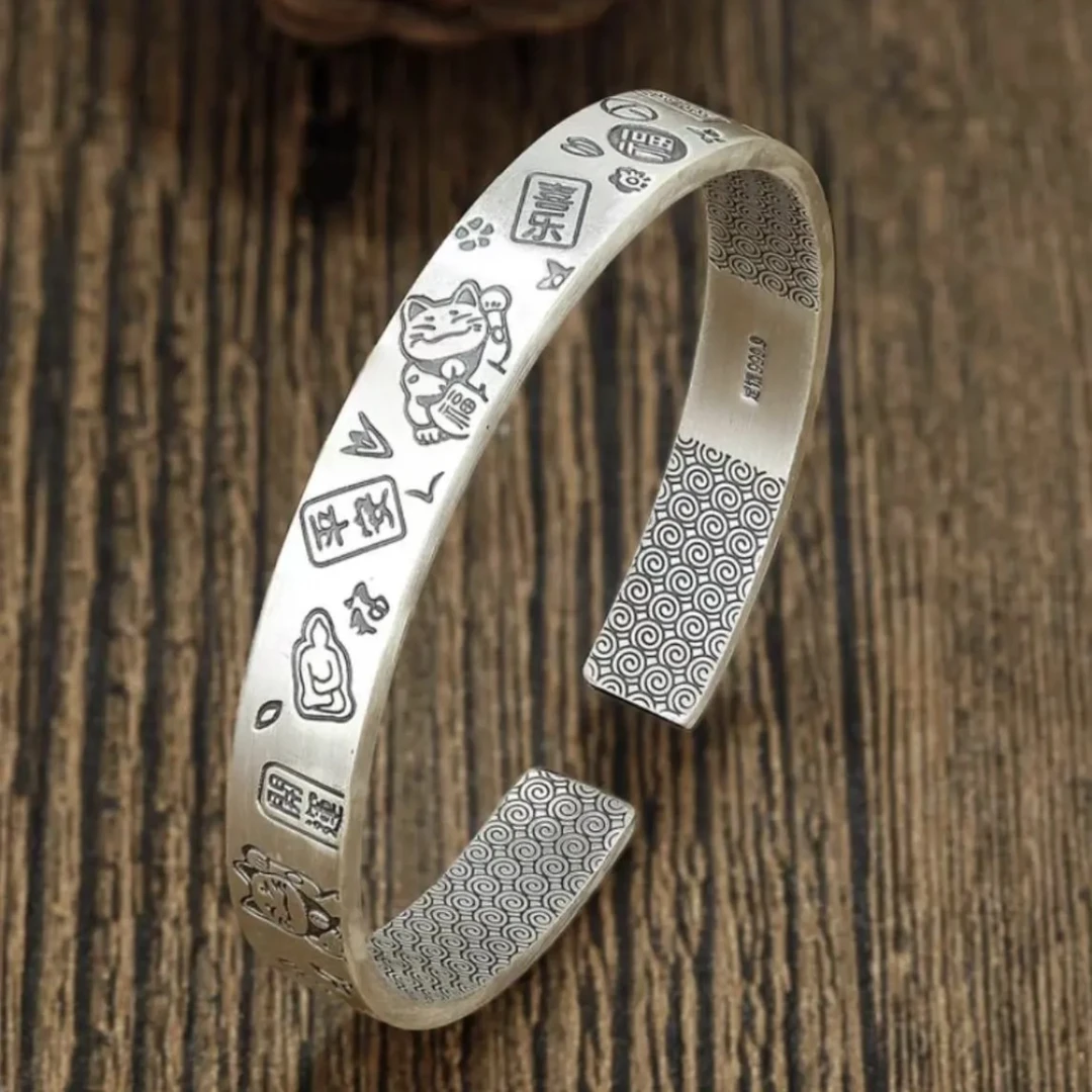 吉言猫猫开口实心999.9手镯