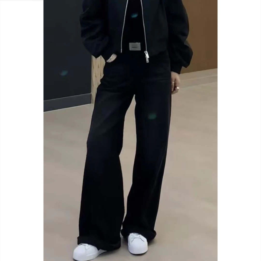 艾塔莉早秋时尚高腰极简风秋季牛仔裤长裤垂坠感直筒裤显瘦设计感