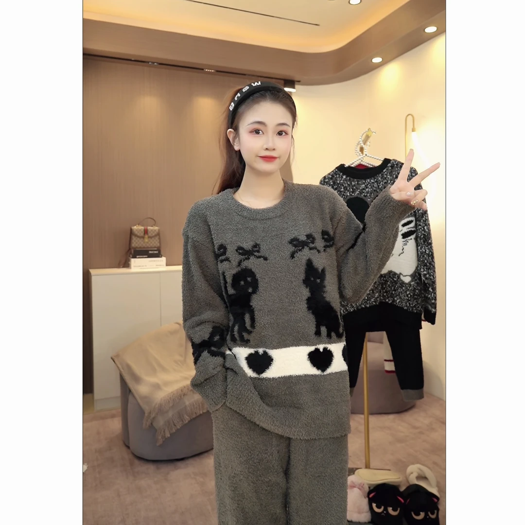 【秀秀家】冬季上新《猫咖小筑》软绵绵网红舒适睡衣半边绒宽松