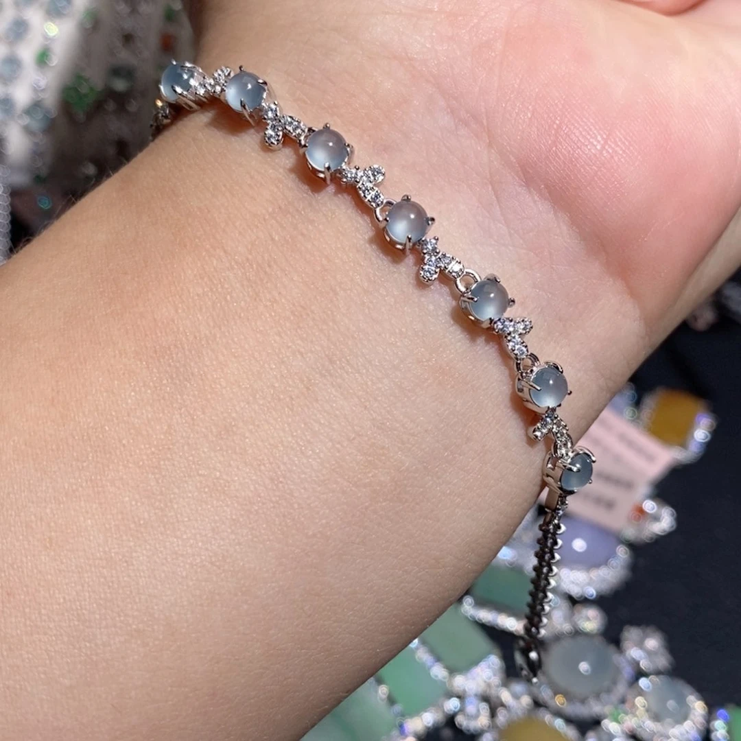 银S925镶嵌手链翡翠j hik