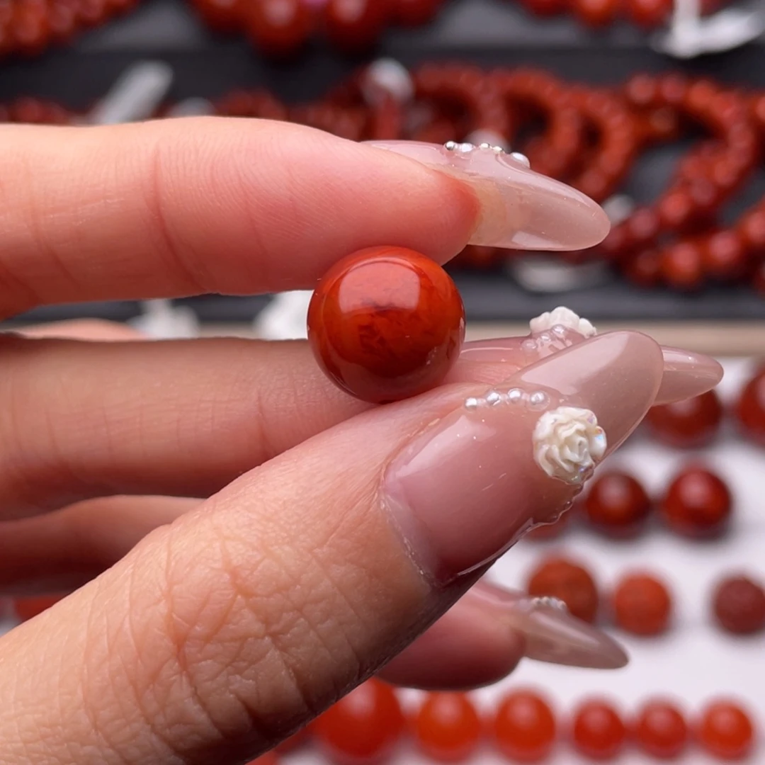 陕***司南红玛瑙未镶嵌手链12mm瓦西牛血火焰单珠