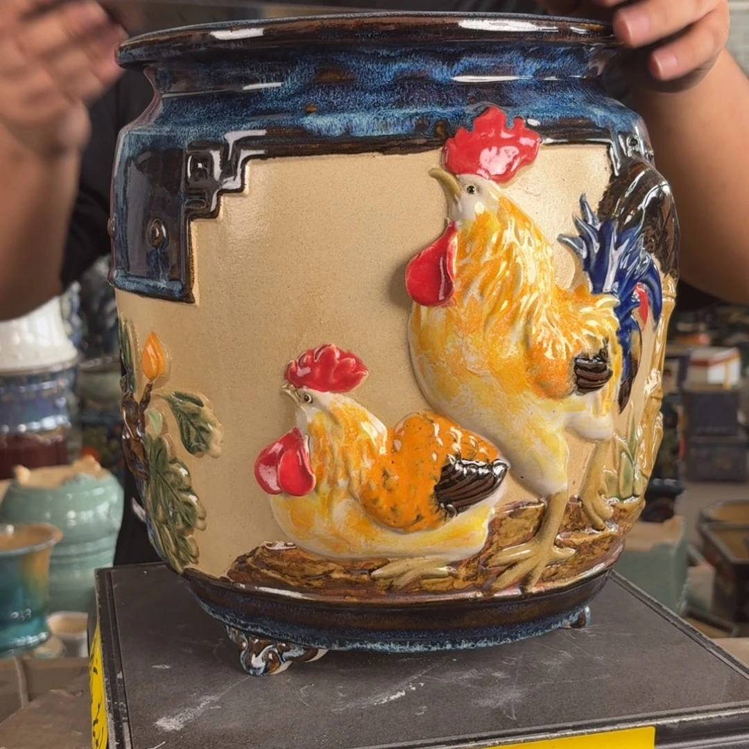 。一风堂石湾花盆 色差 修胚痕迹 盆口变形 内20*26