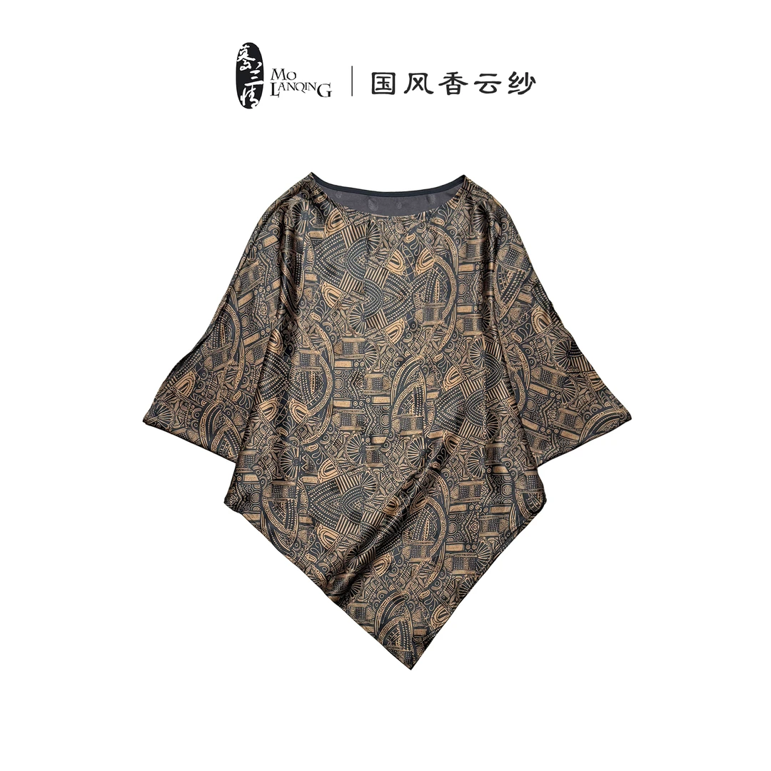 【阁雅上衣】香云纱重缎国风复古宽松透气百搭圆领上衣5127