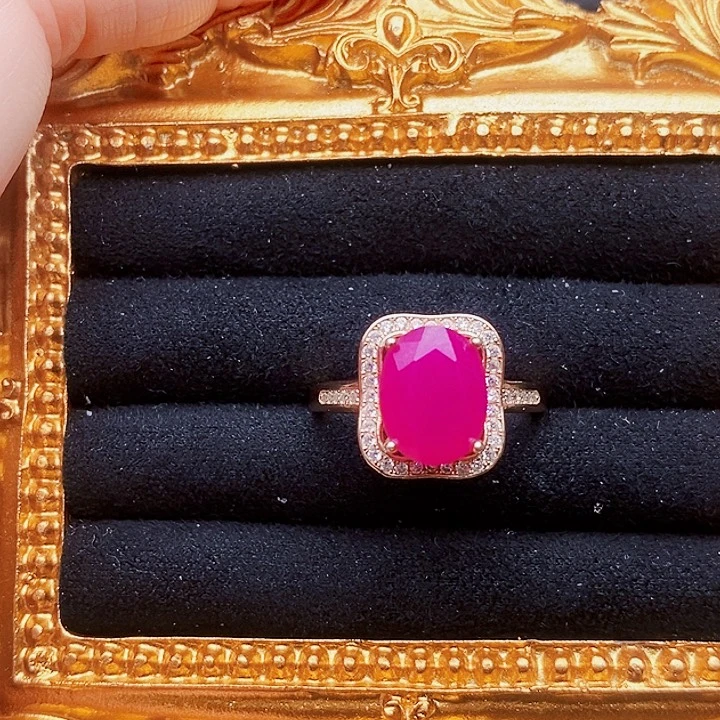 戒指银S925镶嵌红宝石