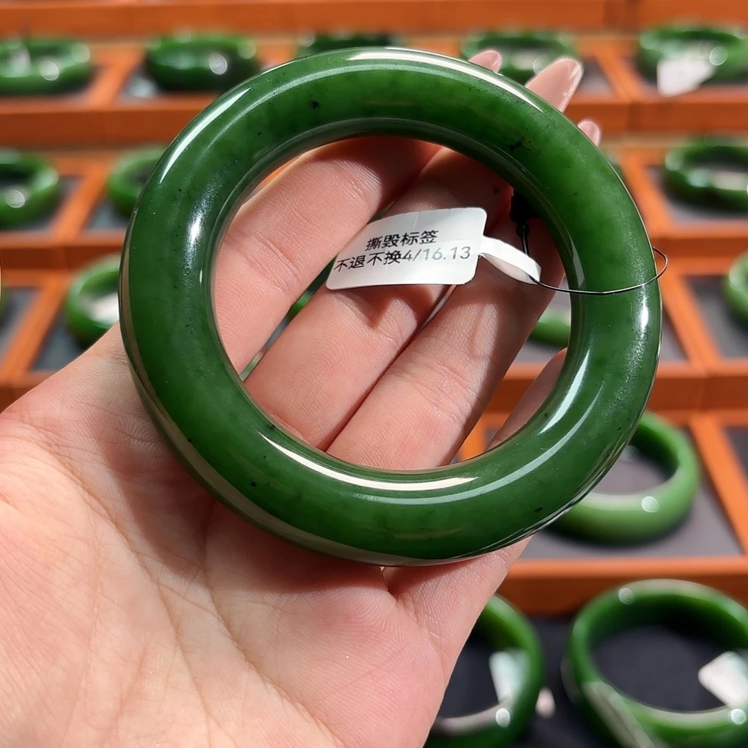 和田玉（碧玉）未镶嵌手镯辣菠菜胖圆5455