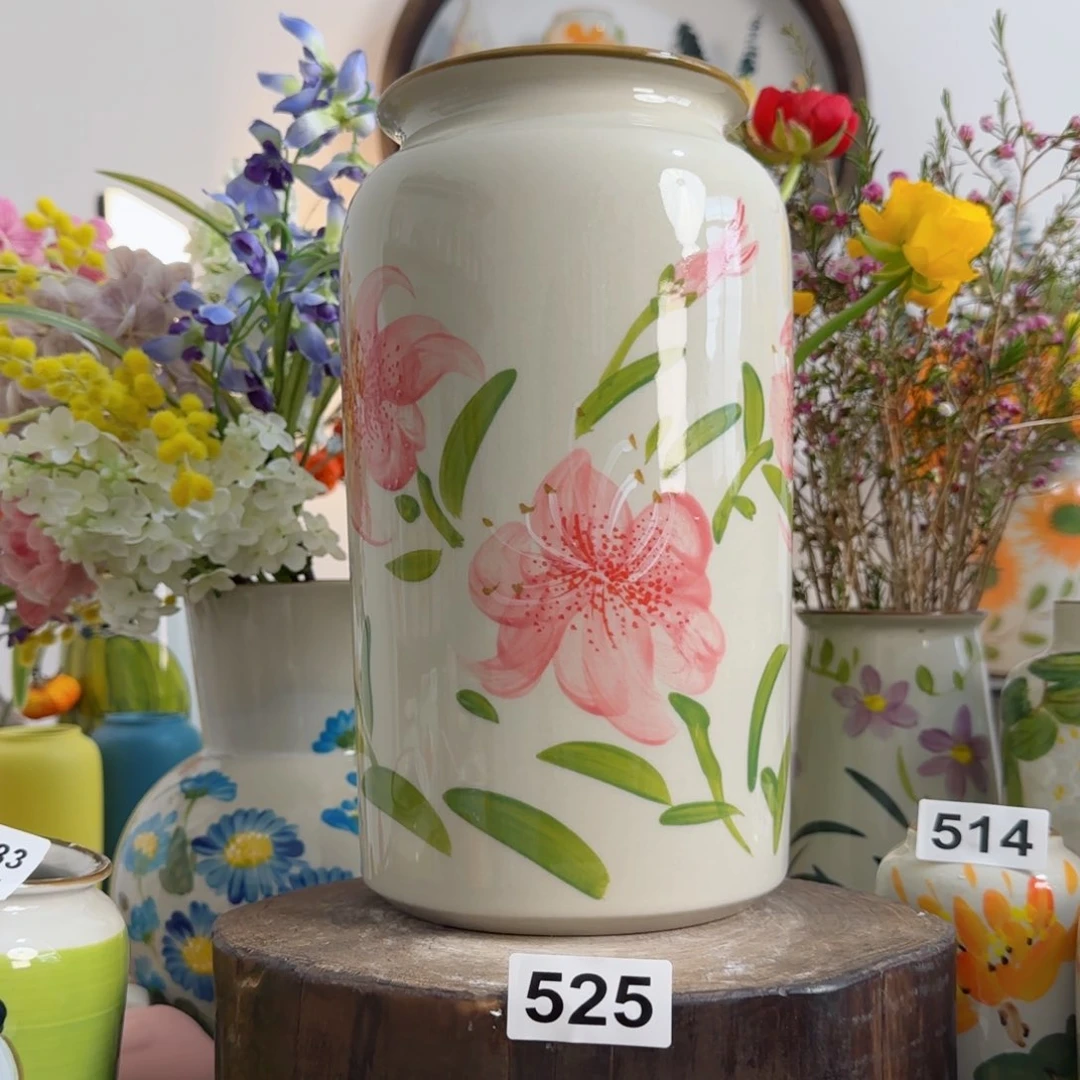 摆件景德镇陶瓷手绘小花瓶摆件无孔