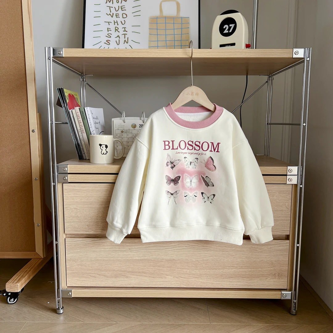 冬季新款女宝上衣女童装中大童儿童洋气加绒保暖卫衣YQYDW42426