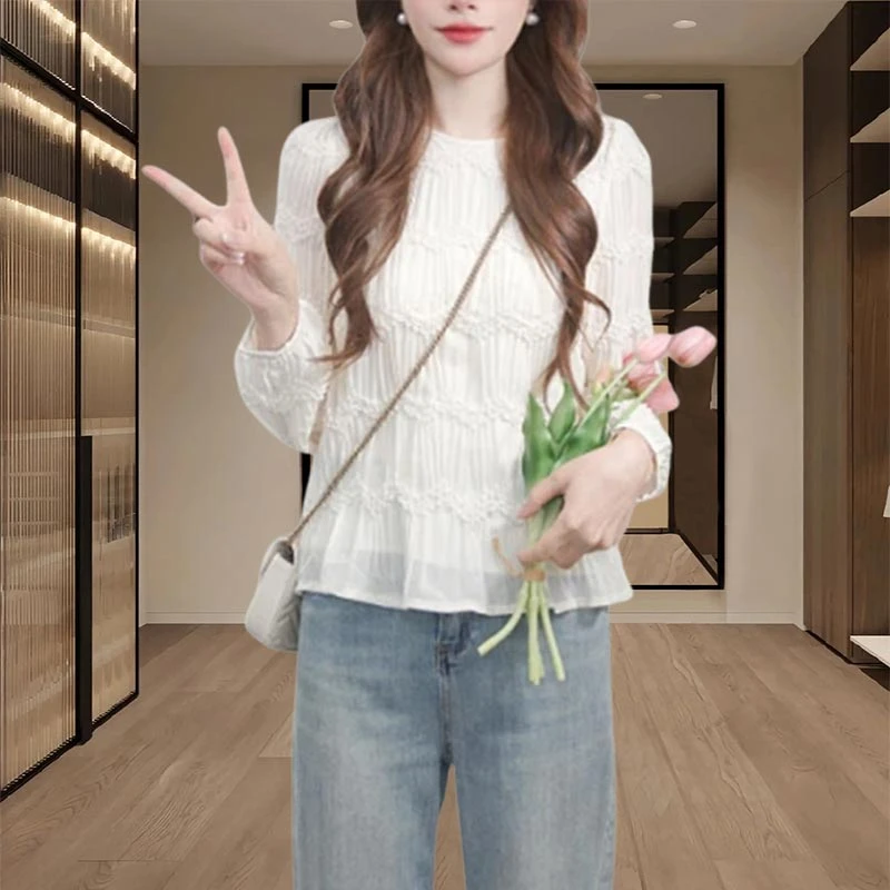 2025年春秋新款衬衫时尚百搭长袖女装上衣设计感显瘦纯色小众简约