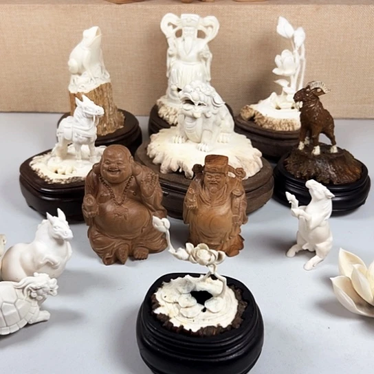 香榧木纯手工制作工艺品鹿角荷花