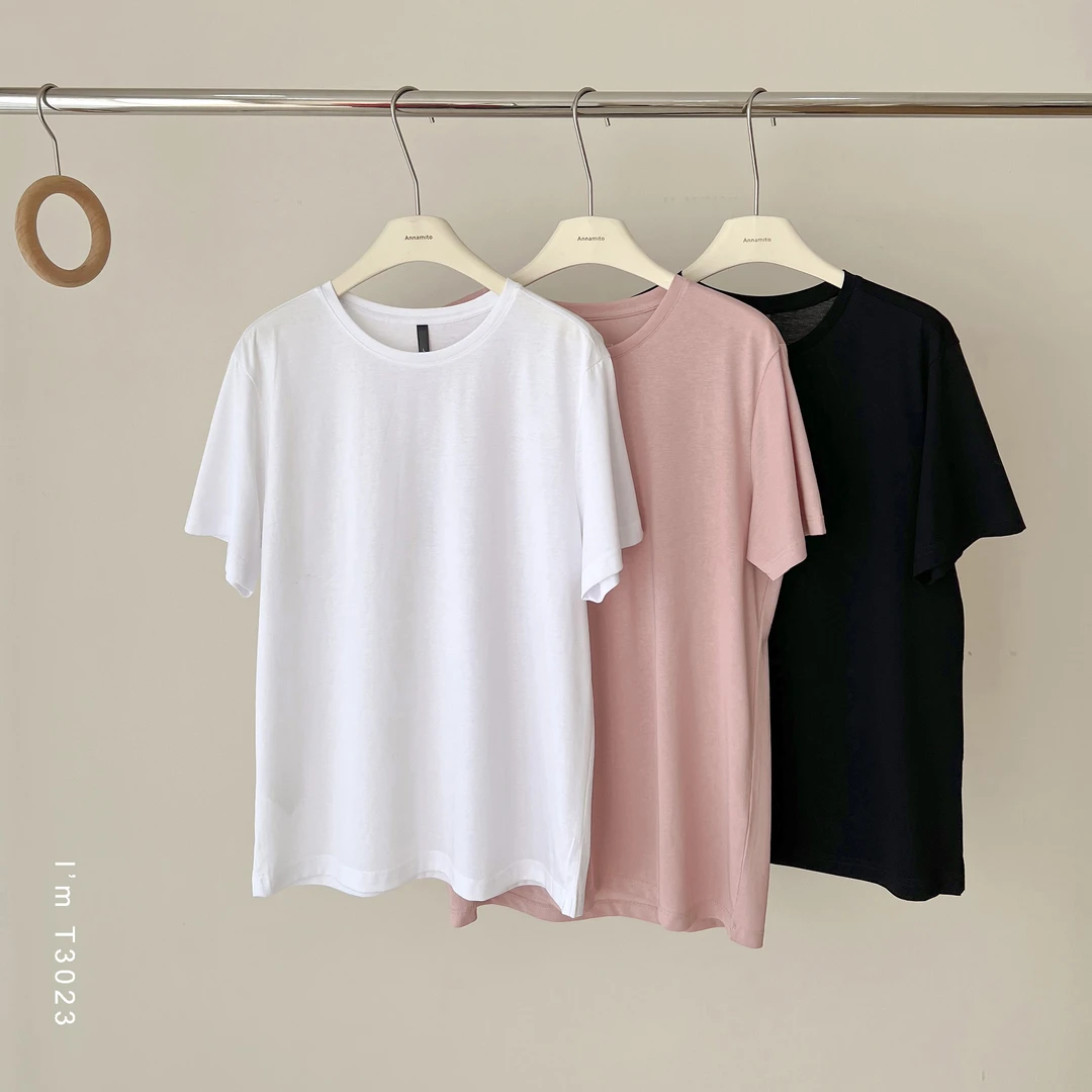 情侣款简约净版丝光棉宽松圆领短袖T恤  T3023
