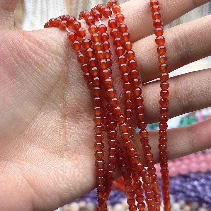 未镶嵌玛瑙/玉髓珠宝半成品一条4mm左右红玛瑙
