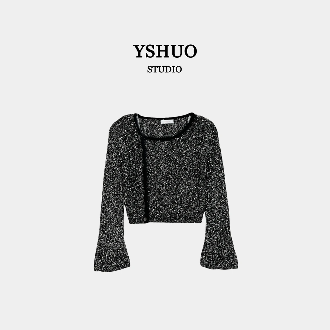 【高冷学姐】韩系修身毛边不规则领渐变微喇袖长袖毛衣 24512