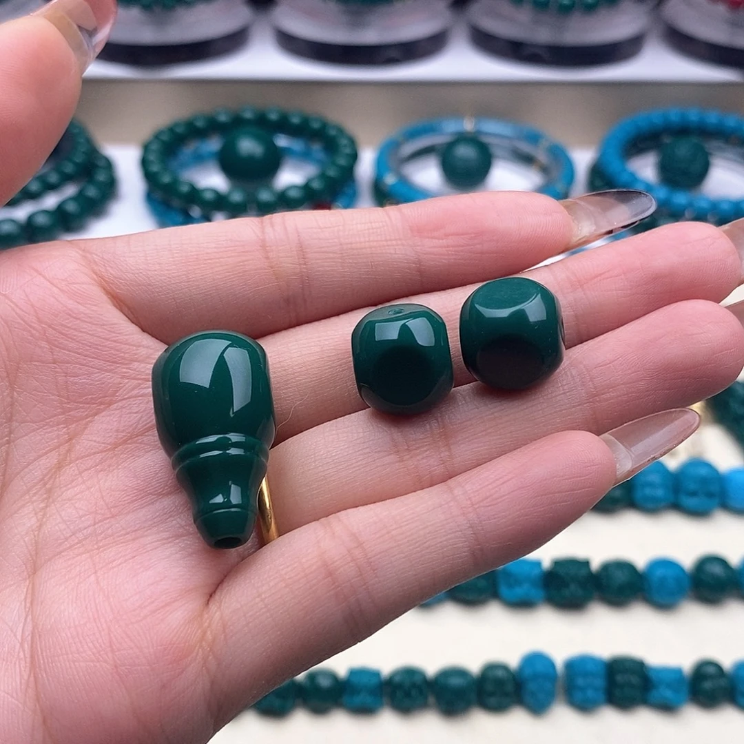 琉璃DIY油绿色12mm素六方一对+14三通