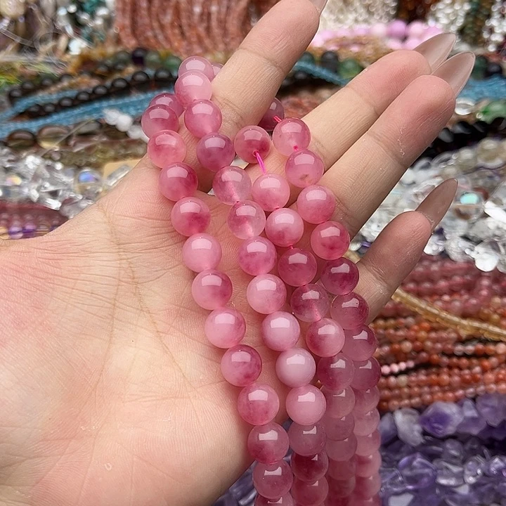 玛瑙/玉髓未镶嵌珠宝半成品一条10mm左右樱花雨