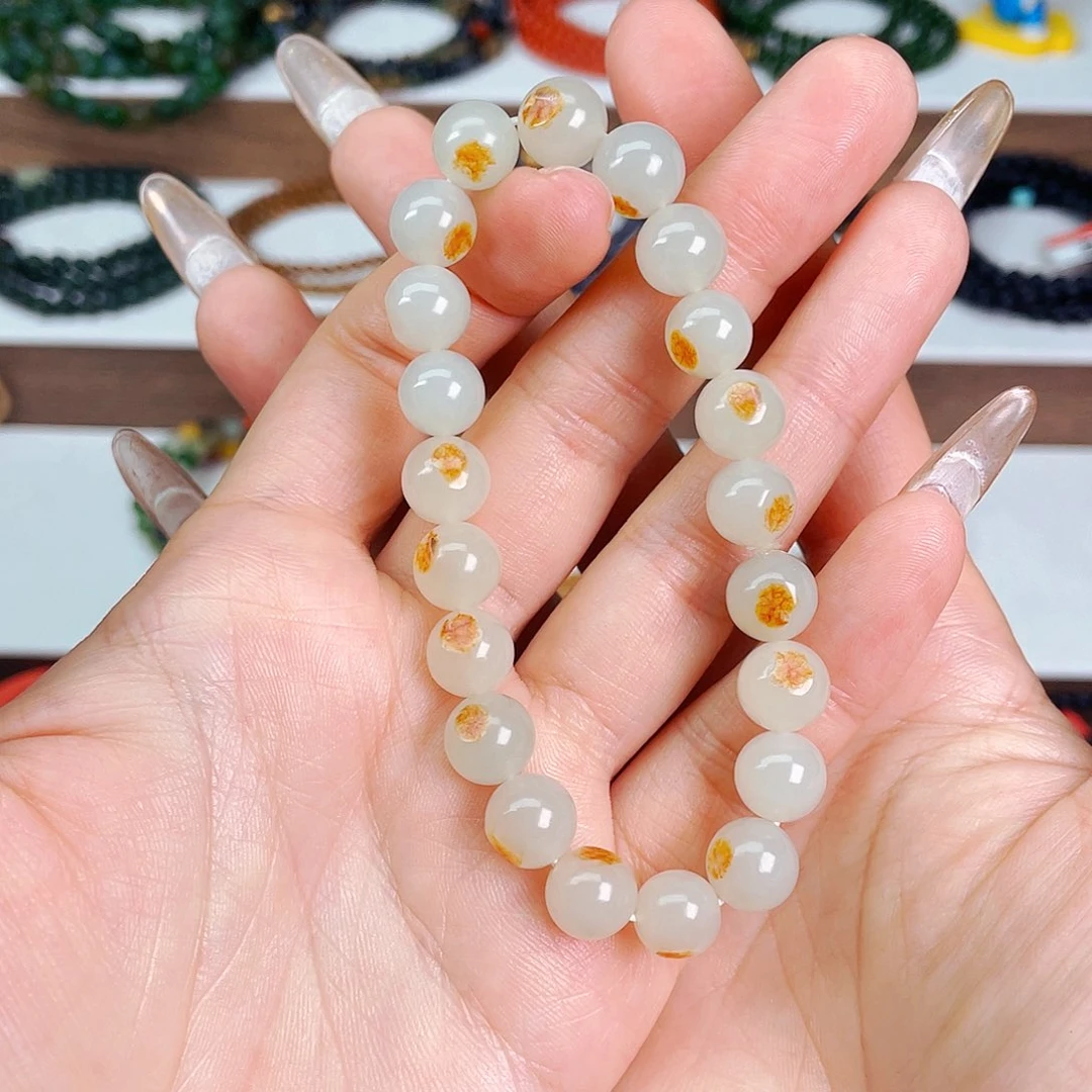 和田玉9mm带皮白玉超油润单圈未镶嵌