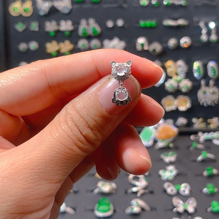 翡翠戒指银S925镶嵌发***才耳钉