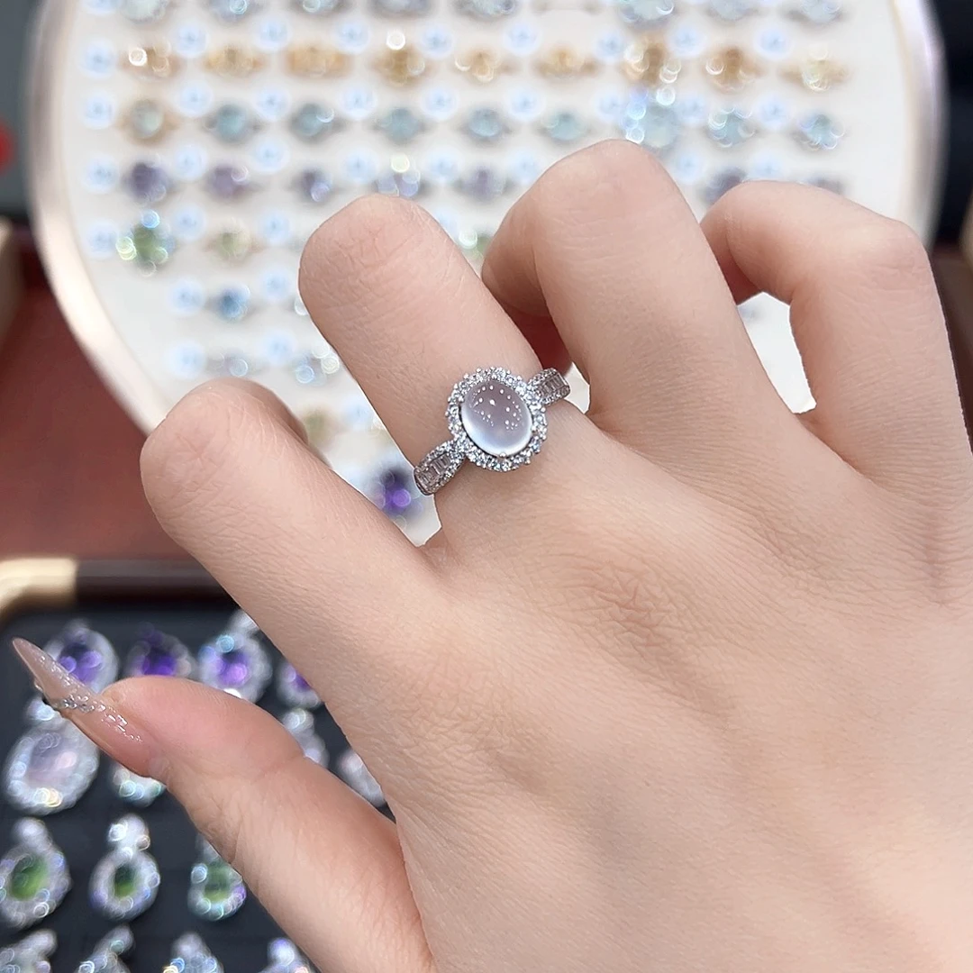 7***秒蛇纹石玉银S925镶嵌戒指