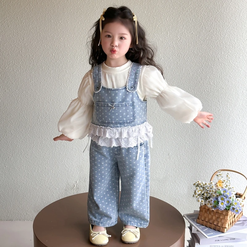 女童春装韩系牛仔马甲套装2025新款儿童洋气时髦衬衫牛仔裤三件套