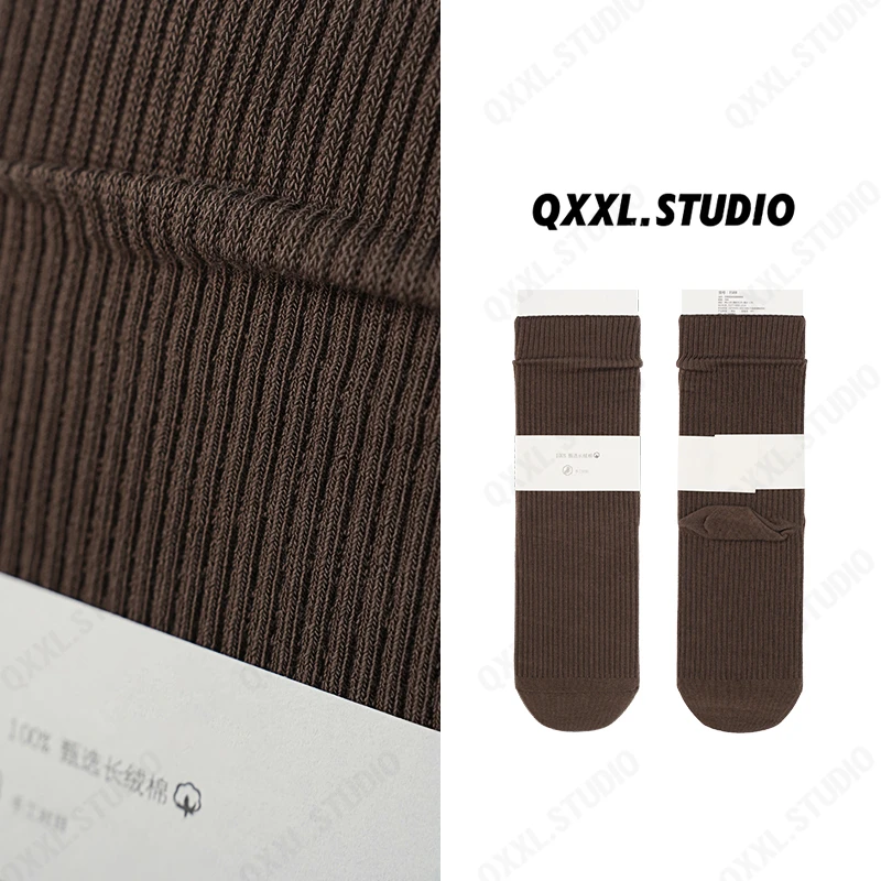 【QXXL】秋季女子中筒堆堆袜纯色无骨袜3双装