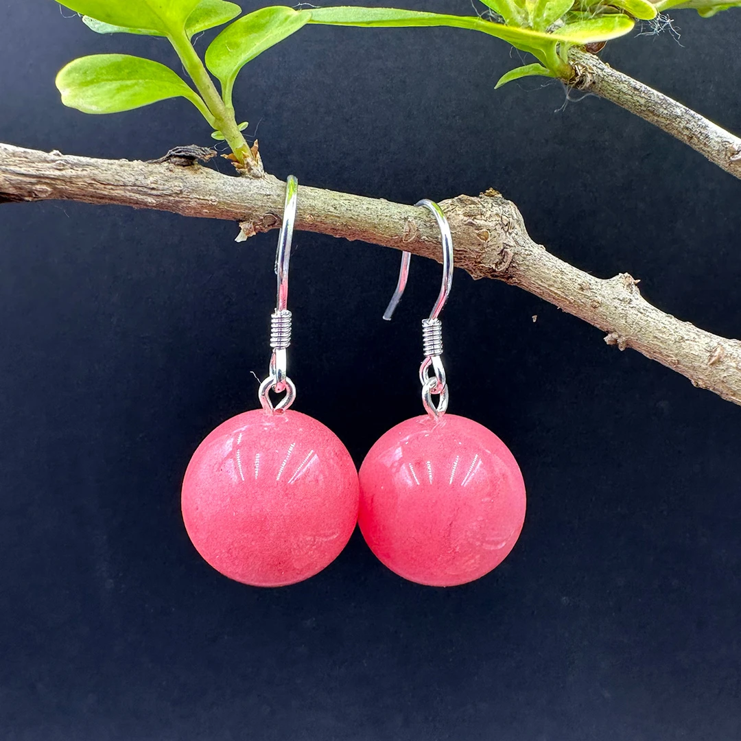 合金珐琅耳饰 999纯银钩粉奥宝耳环A186矿石耳坠原创14mm精品耳饰