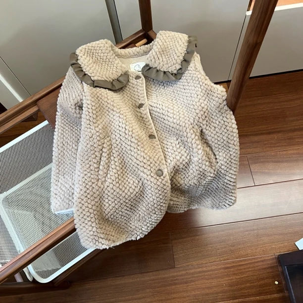 【编号M291】8809-13-儿童翻领毛毛外套B咖色