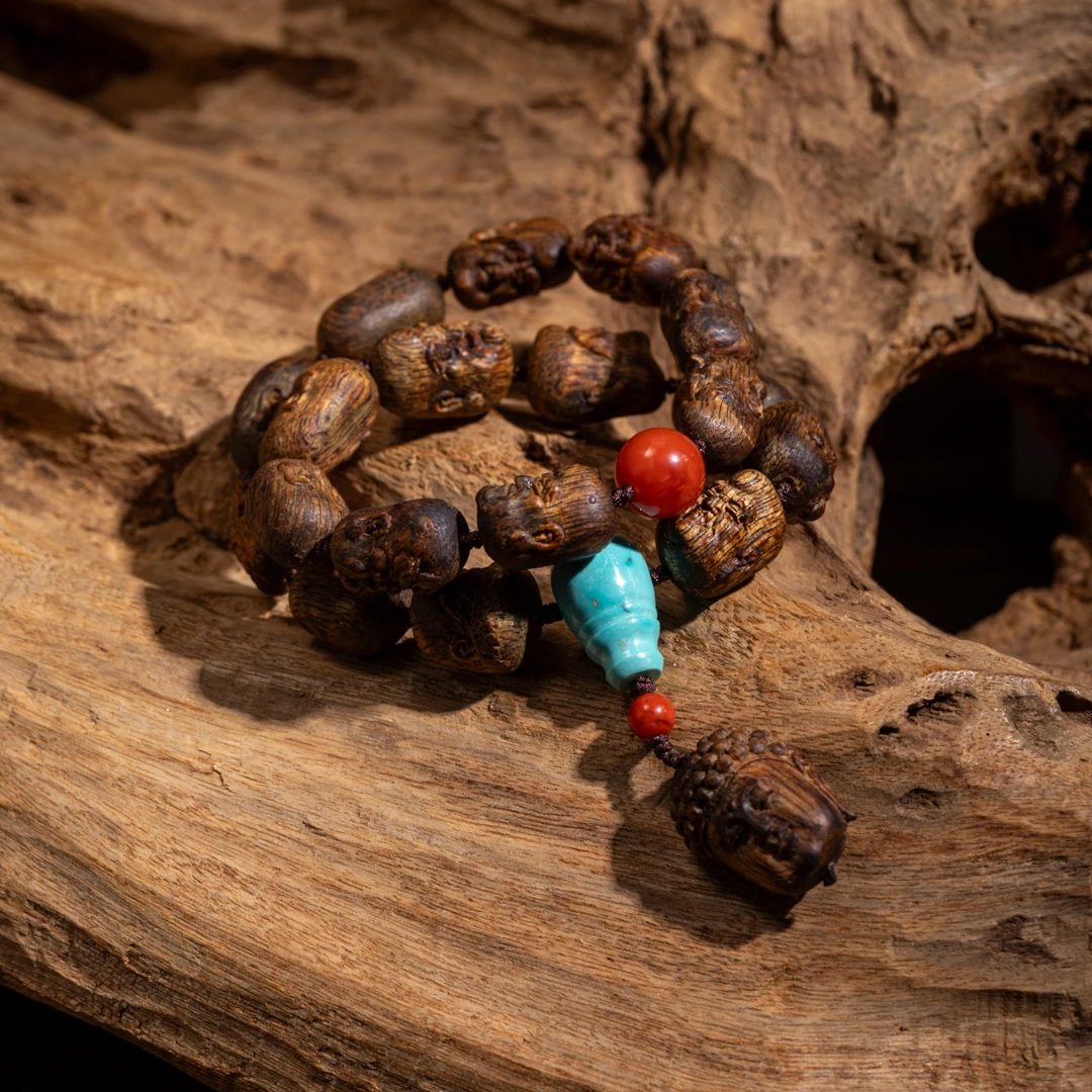 【天興藏品】越南芽庄白棋精雕佛头手持念珠 天然野沉香收藏级文玩