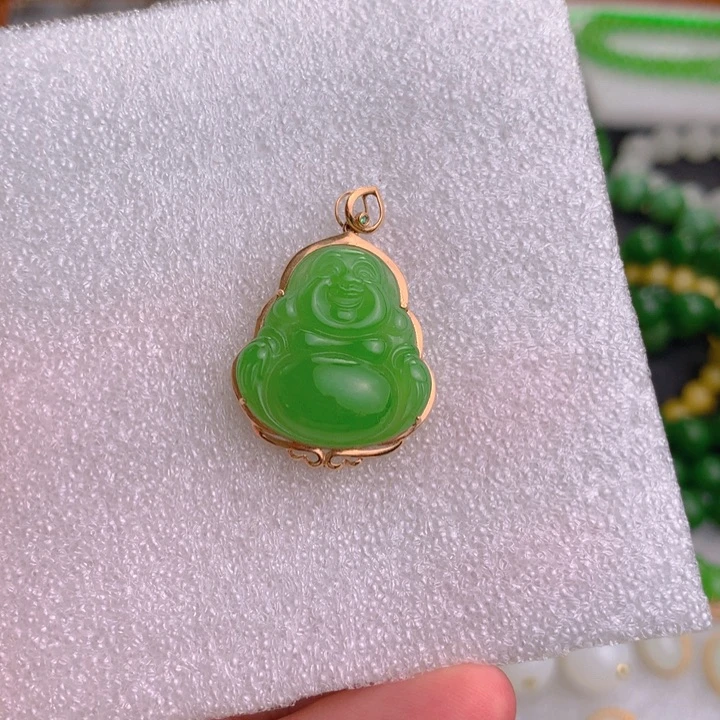 和田玉（碧玉）18K金镶嵌颈饰