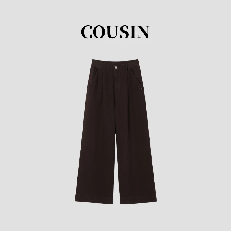 D.cousin  春季高腰复古休闲阔腿裤遮肉显瘦直筒裤女60009