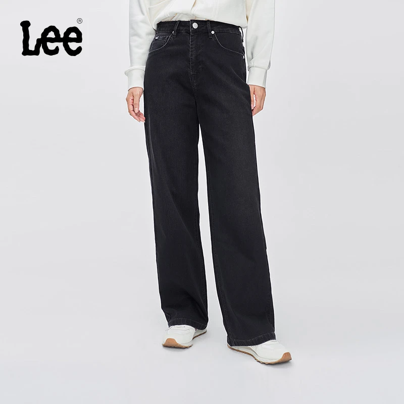 【张凌赫代言】Lee25早秋428懒懒裤舒适高腰直脚黑灰女牛仔裤