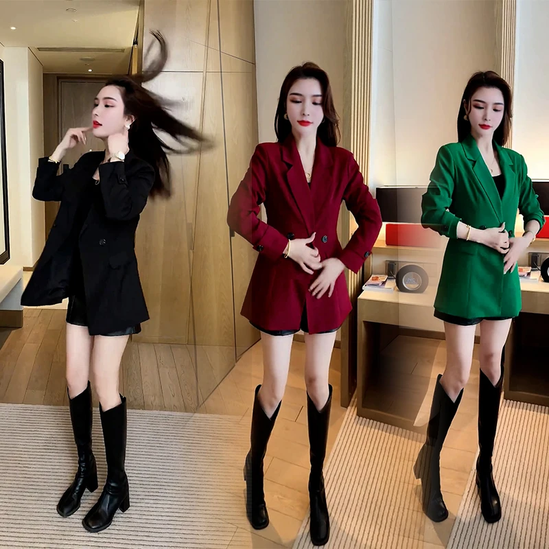 西装外套女2025春季新款洋气小个子收腰显瘦中长款西装领气质大衣